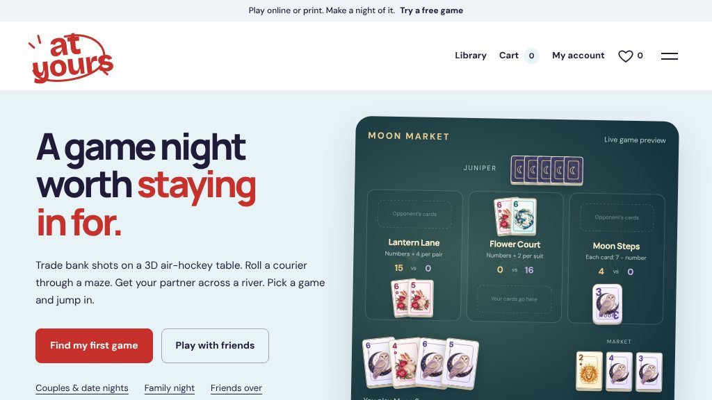 Screenshot of At Yours: Online and Printable Games for Couples, Families, and Friends