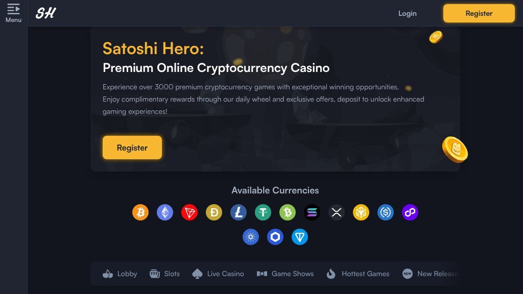 Screenshot of Satoshihero: Your Gateway to Crypto Social Casino Gaming with Unlimited Spins