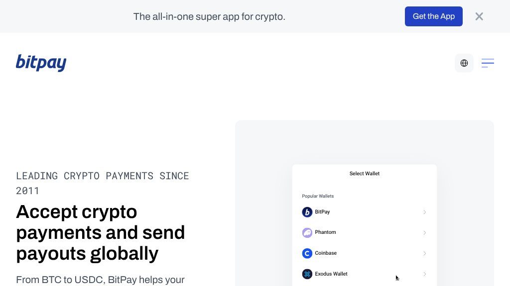 Screenshot of BitPay: Simplifying Global Crypto Payment Processing for Businesses
