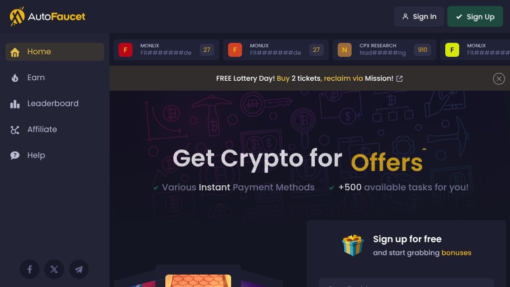 Screenshot of AutoFaucet: Earn Bitcoin, Ethereum, Dogecoin Instantly Online