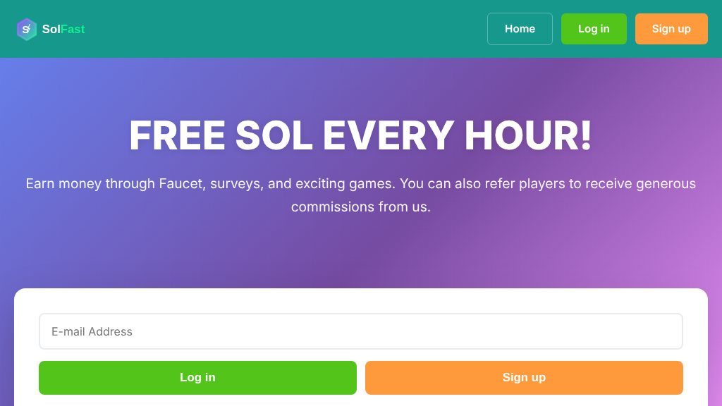 Screenshot of SolFast: Earn Free SOL Cryptocurrency Every Hour with Easy Claims