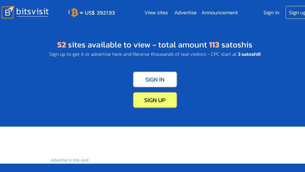 Screenshot of Bitsvisit Review: Earn Bitcoin Through Paid-To-Click Advertising
