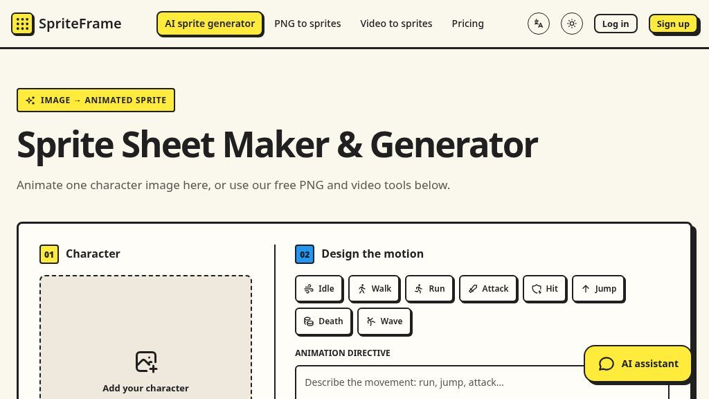 Screenshot of SpriteFrame Review: AI Sprite Sheet Maker and Browser-Based Animation Tools