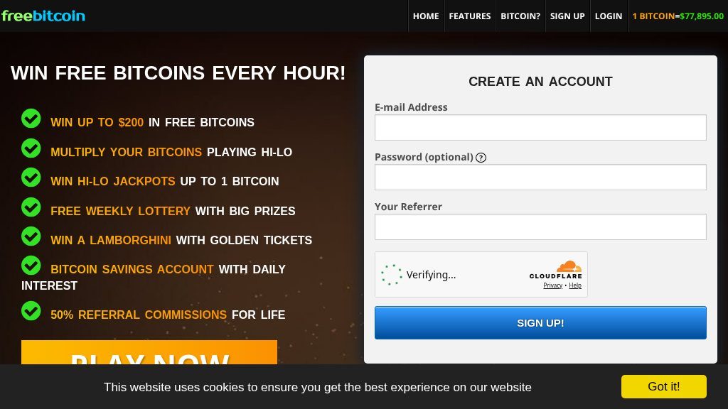 Screenshot of FreeBitco.in: Earn, Multiply, and Win Bitcoin - A Comprehensive Guide