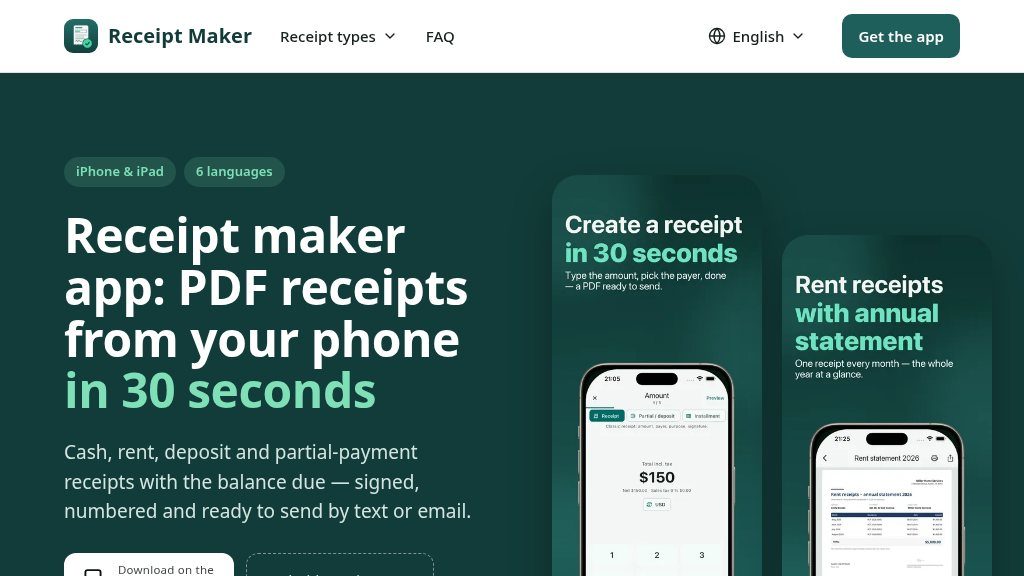 Screenshot of Receipt Maker: PDF Receipt Generator for iPhone and Web