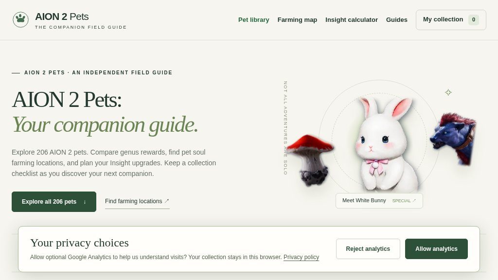 Screenshot of AION 2 Pets Guide: Companion Database, Soul Farming Map and Insight Planner