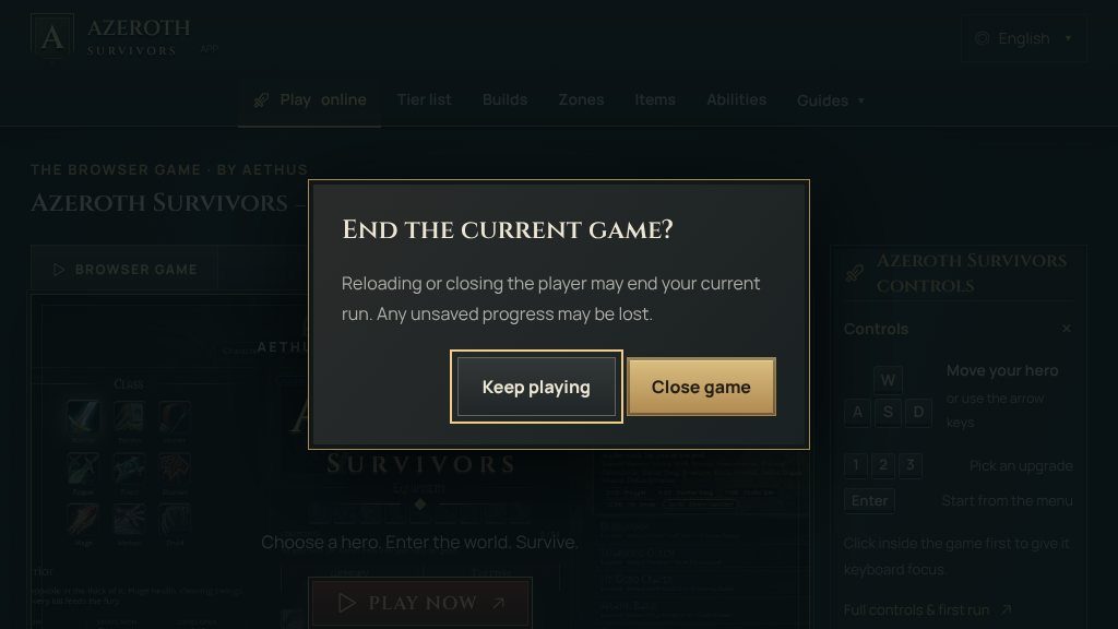 Screenshot of Azeroth Survivors: Free Browser Survival Roguelike Guide