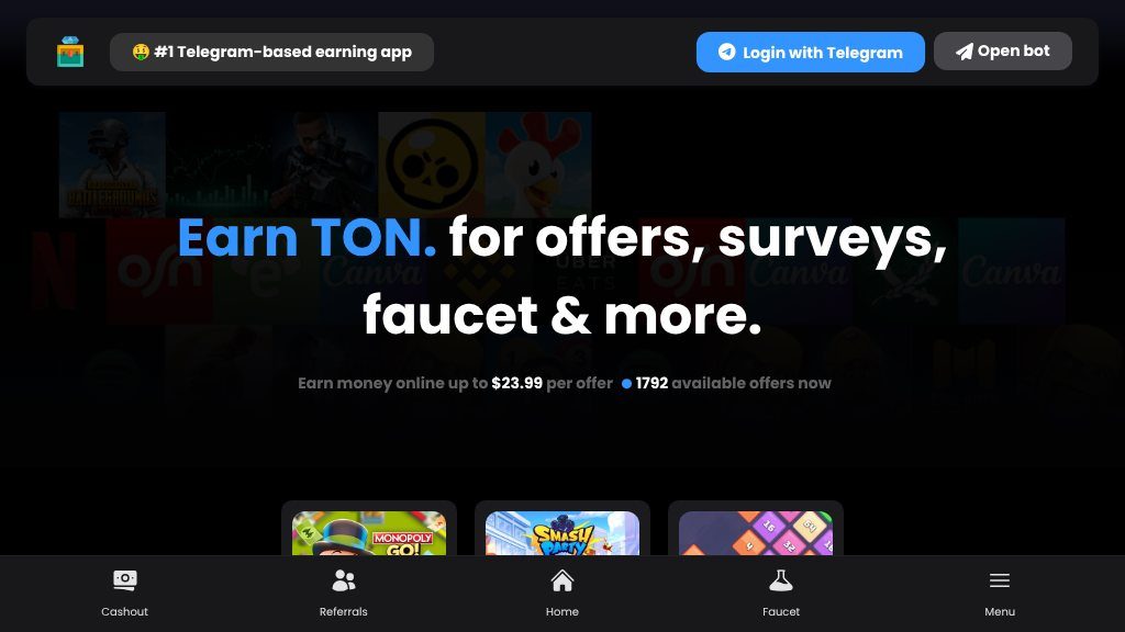 Screenshot of Earn Toncoin Rewards Easily with TonLoot’s Gaming and Survey Platform