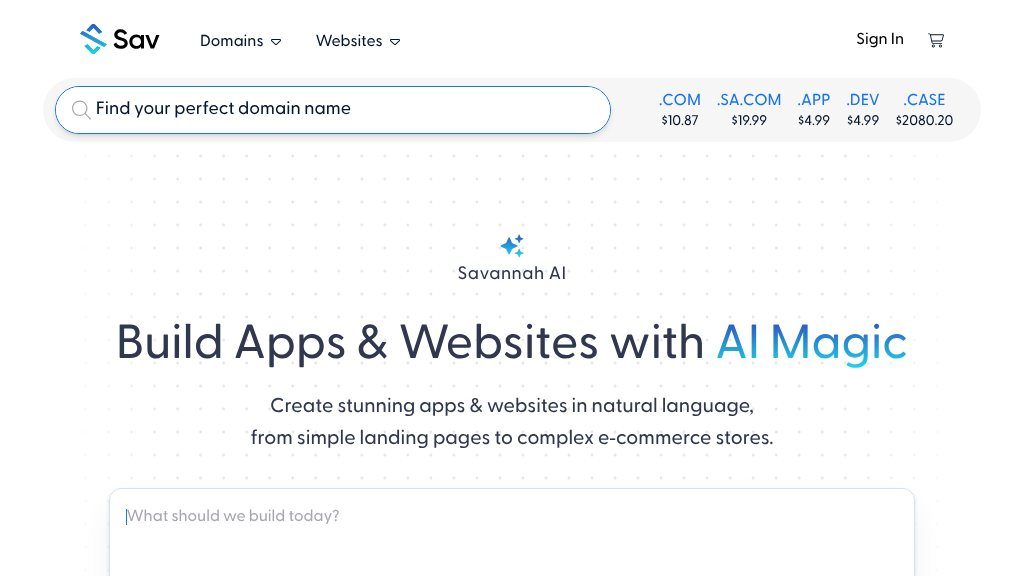 Screenshot of Sav: Affordable Domain Registration and Easy Website Building