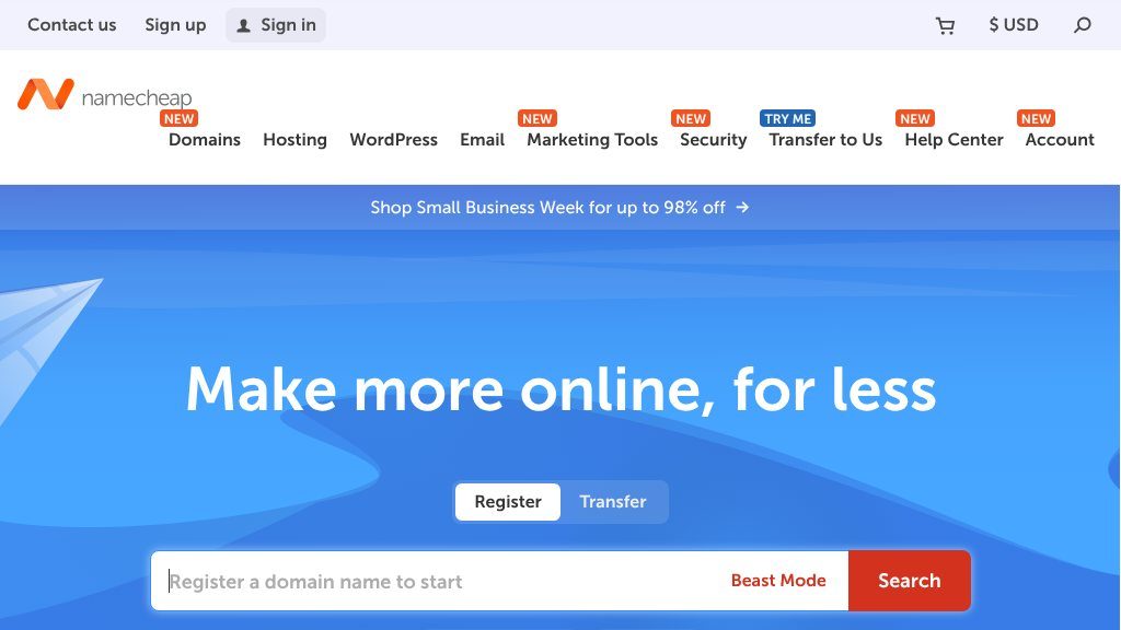 Screenshot of Namecheap: Affordable Domains and Reliable Web Hosting Services