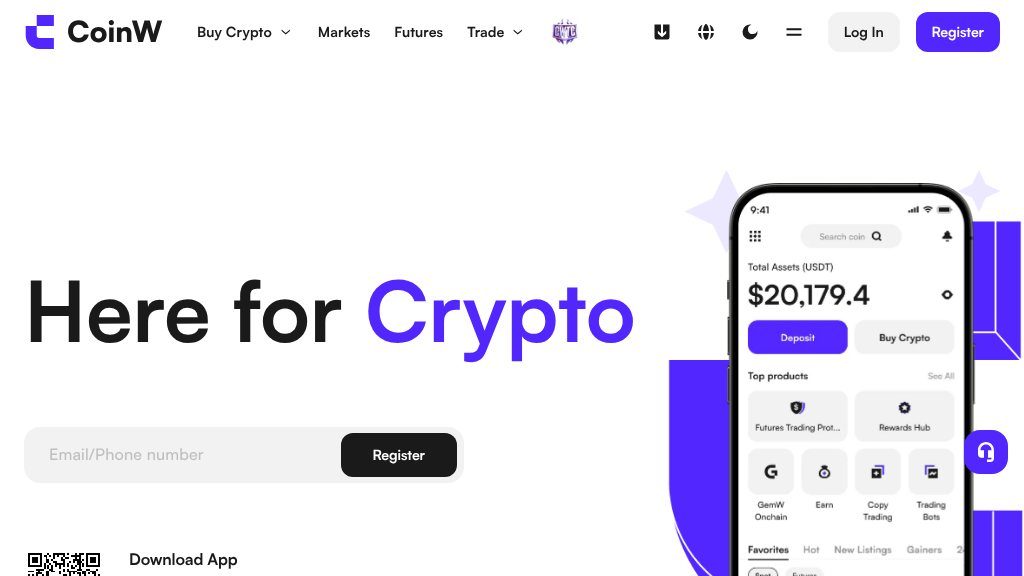 Screenshot of CoinW Crypto Exchange: Secure Trading with Low Fees and Extensive Crypto Options