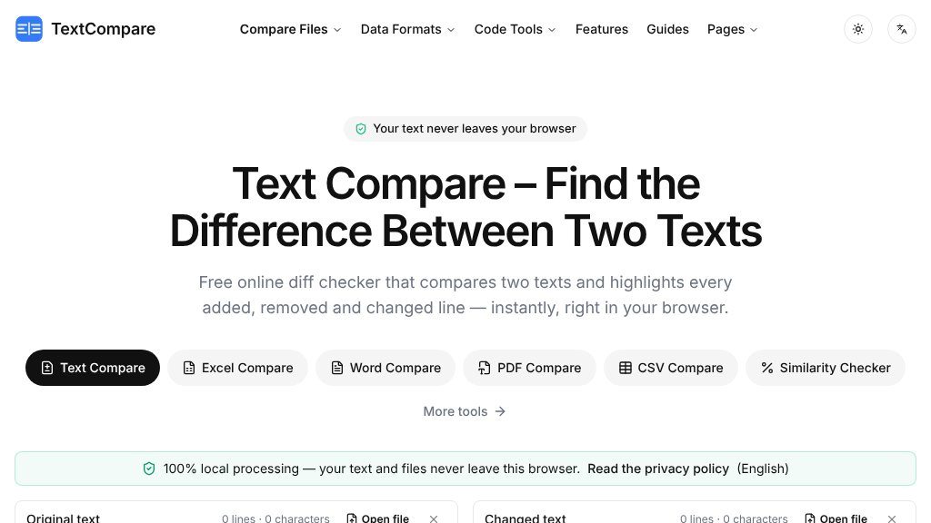 Screenshot of Text Compare: Private Online Text Diff Checker for Documents and Code