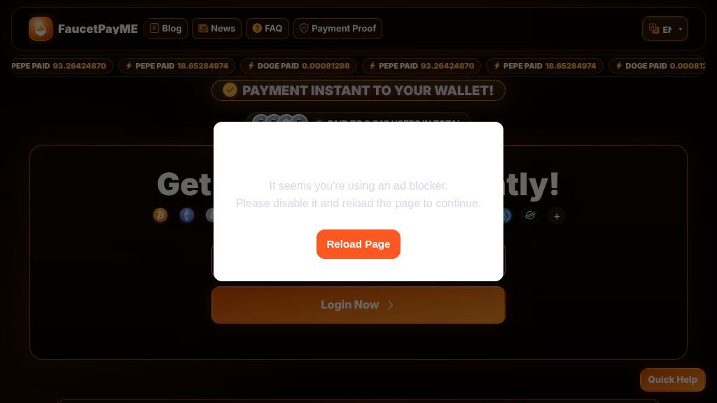 Screenshot of FaucetPayME Review: Daily Free Crypto Earnings with Instant Withdrawals