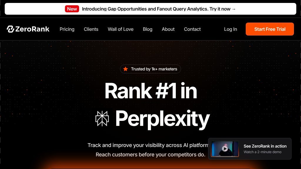 Screenshot of ZeroRank AI Review: Track Brand Visibility Across AI Search Platforms