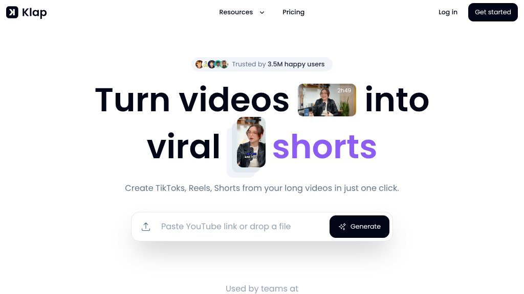Screenshot of Effortlessly Create Viral TikToks, Reels & Shorts with Klap