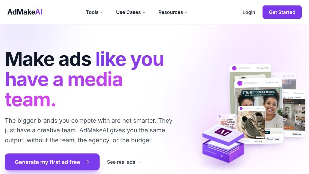 Screenshot of AdMakeAI Review: AI-Powered Image and Video Ads for Small Businesses