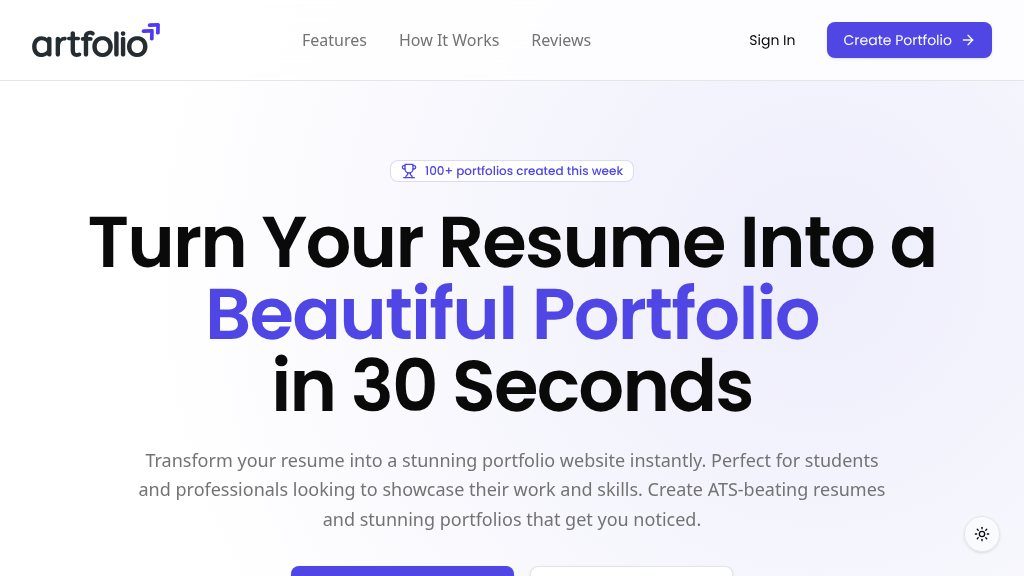 Screenshot of Artfolio: Effortlessly Transform Your Resume into a Professional Portfolio Website