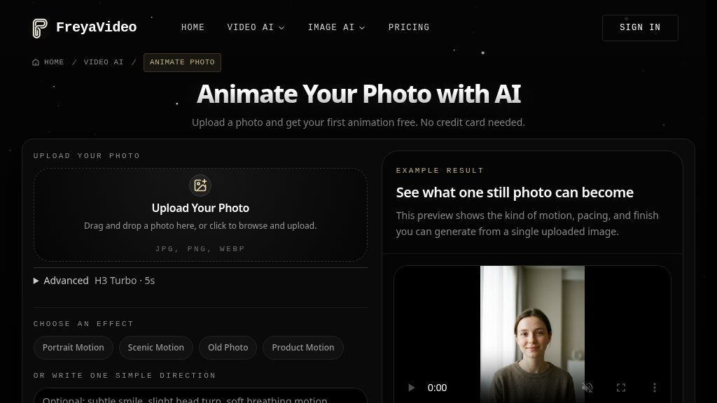 Screenshot of FreyaVideo Animate Photo AI: Turn Images into Short Videos