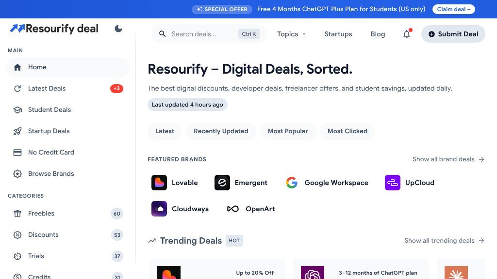 Screenshot of Resourify Review: Digital Deals, Sorted.