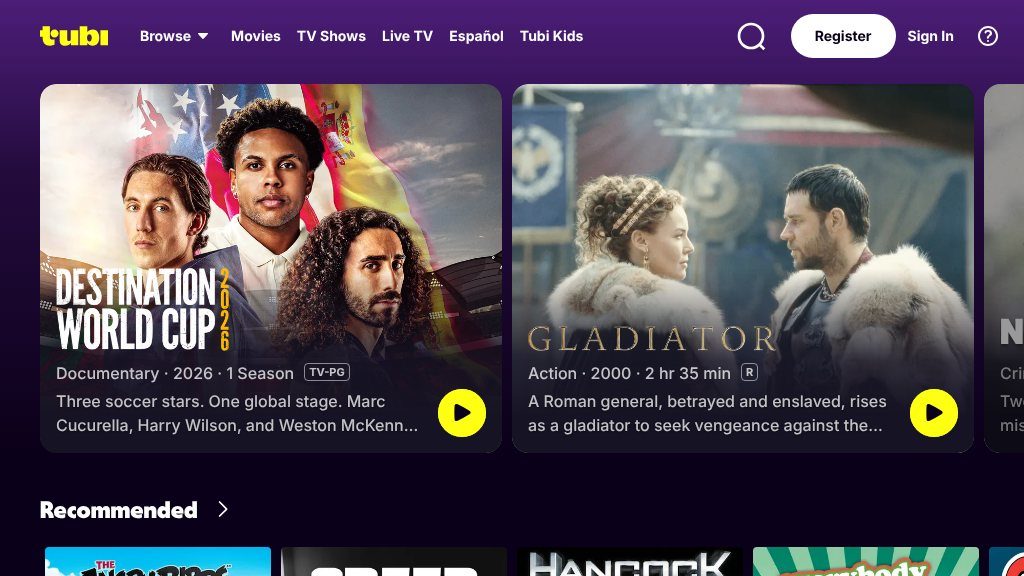 Screenshot of Watch Free HD Movies and TV Shows on Tubi Streaming Platform