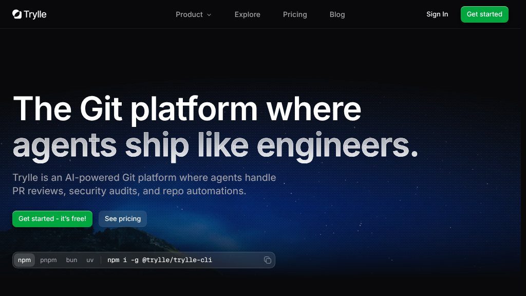Screenshot of Trylle Review: AI-Powered Git Platform for PRs, CI, and Repository Automation