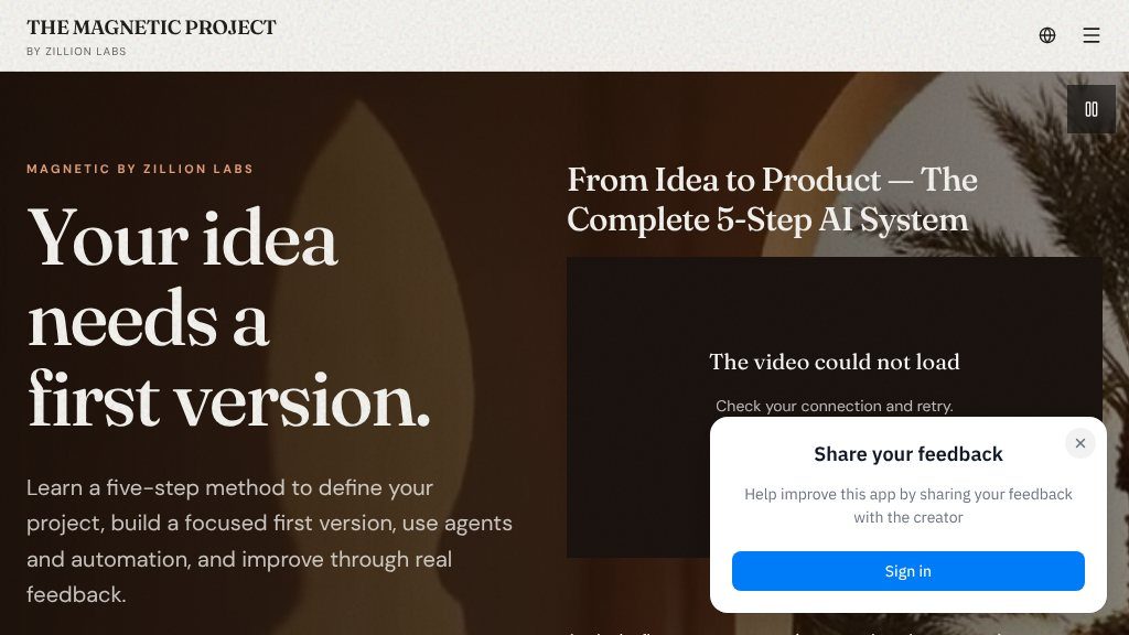 Screenshot of Magnetic by Zillion Labs: AI Product-Building Learning Resource
