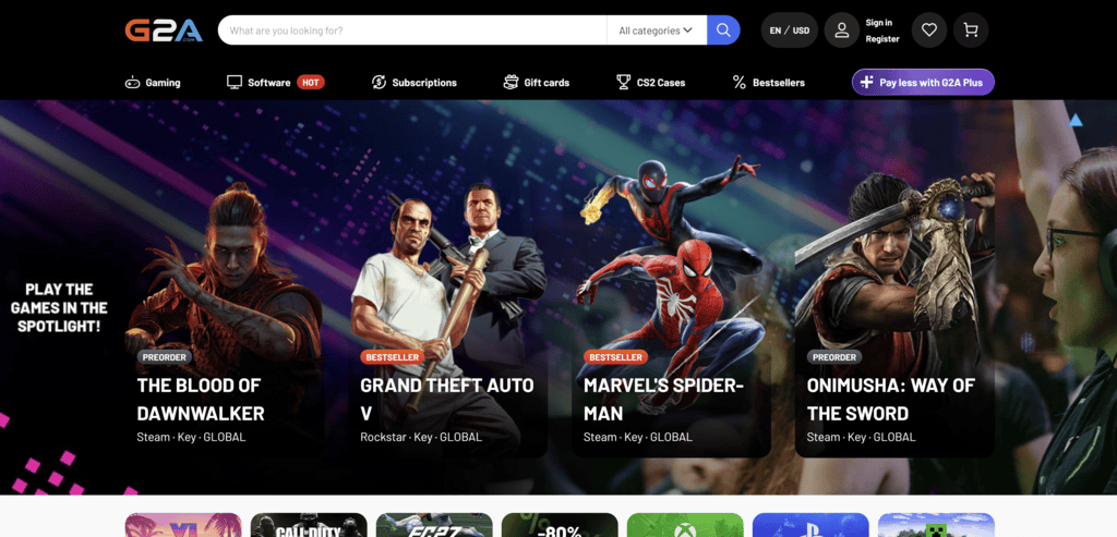 Screenshot of G2A: Your Online Marketplace for Digital Games and Software