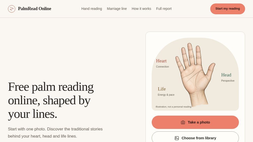 Screenshot of PalmRead Online Review: Free AI Palm Reading from One Photo