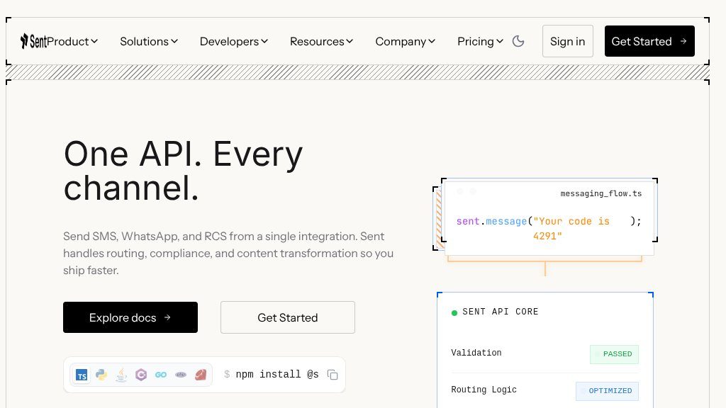Screenshot of Sent API: Streamlined Messaging for SMS, WhatsApp & RCS Integration