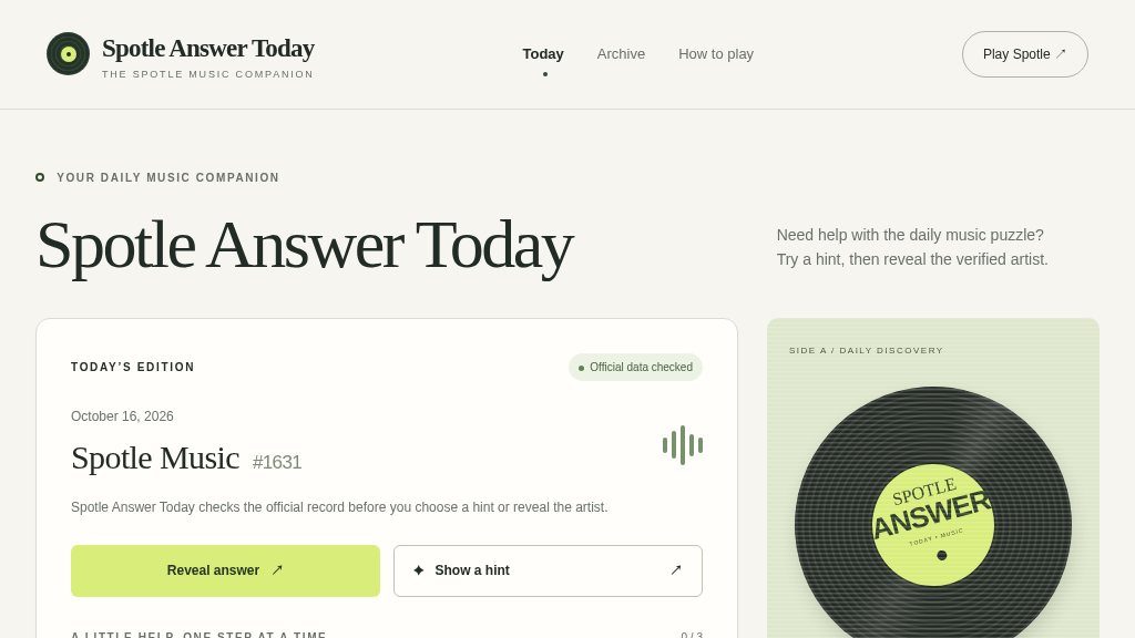 Screenshot of Spotle Answer Today: Daily Music Puzzle Answers, Hints, and Solving Guide