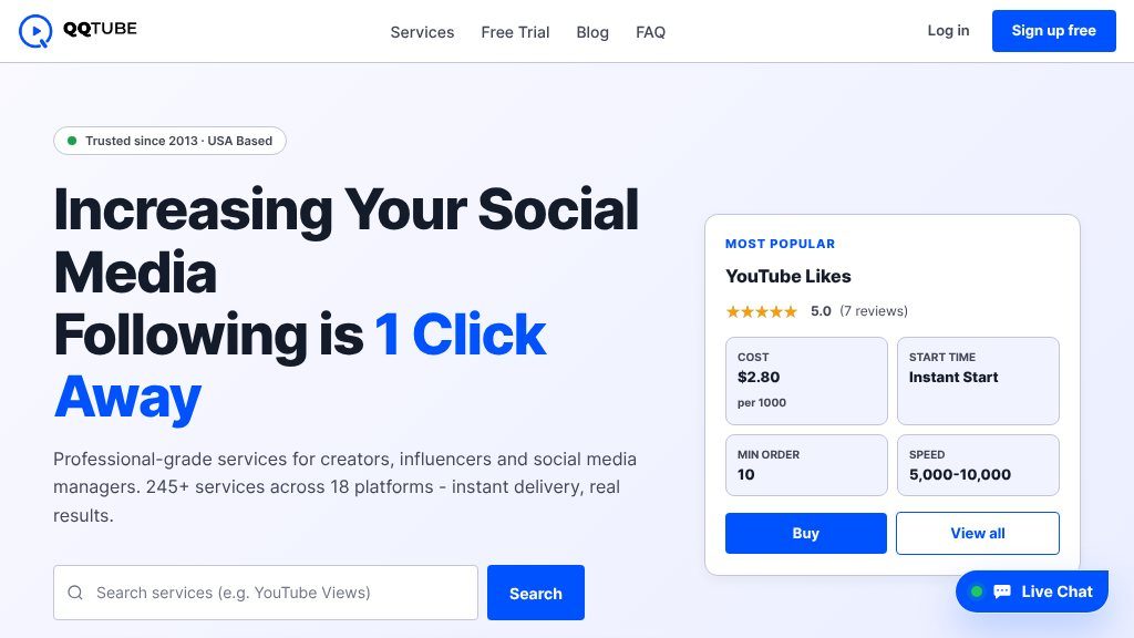 Screenshot of QQTube Review: Social Media Likes, Views, Followers and Subscribers