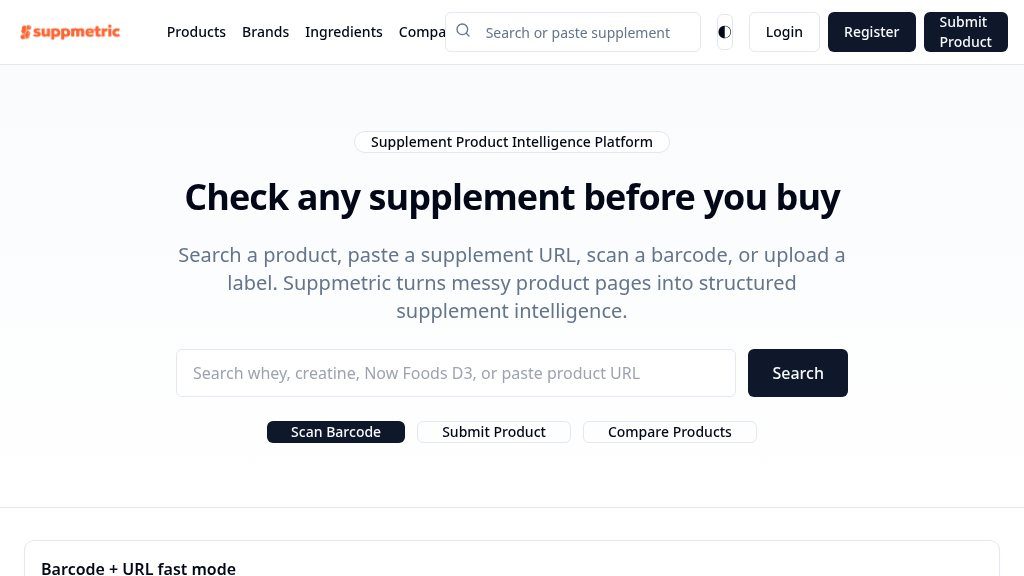 Screenshot of Suppmetric: Transparent Supplement Comparison for Informed Choices
