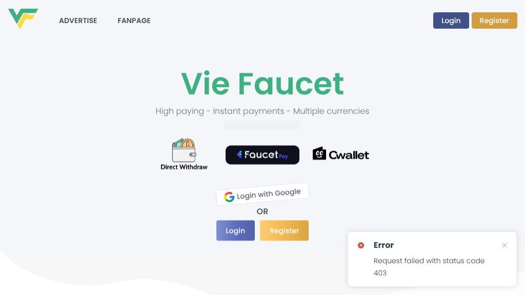 Screenshot of VieFaucet: Earn Free Crypto with Faucets, Shortlinks & More