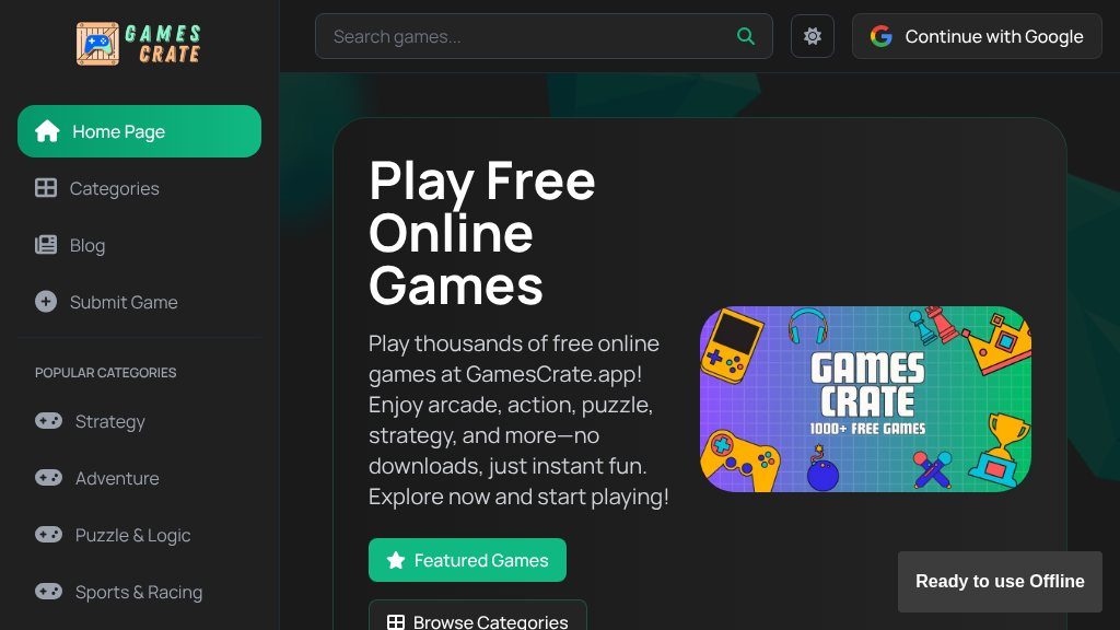 Screenshot of Discover Endless Fun with GamesCrate: Your Hub for Free Online Games