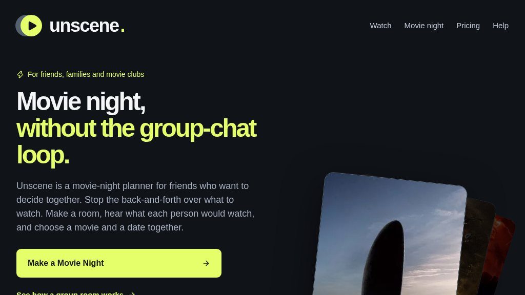 Screenshot of Unscene Review: Collaborative Movie Night Planning for Groups