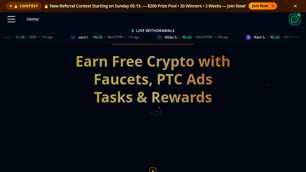 Screenshot of EarnFreeCoin Review: Crypto Faucets, Tasks, PTC Ads and Small Rewards