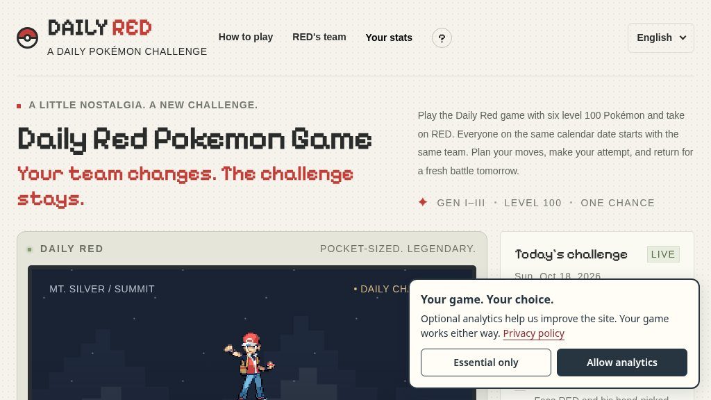 Screenshot of Daily Red Pokémon Game: A Browser-Based Daily Battle Challenge