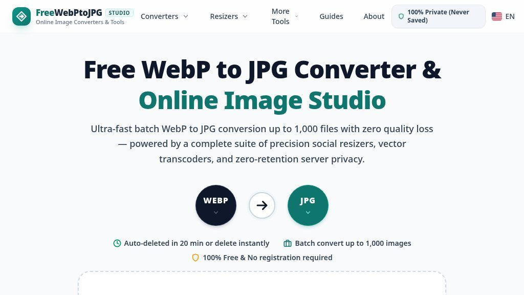 Screenshot of FreeWebPtoJPG: Batch WebP Conversion and Online Image Tools