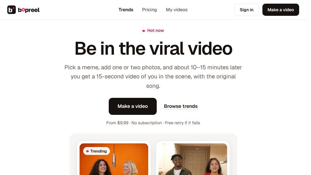 Screenshot of Bopreel Review: Create AI Meme Videos From Your Photos