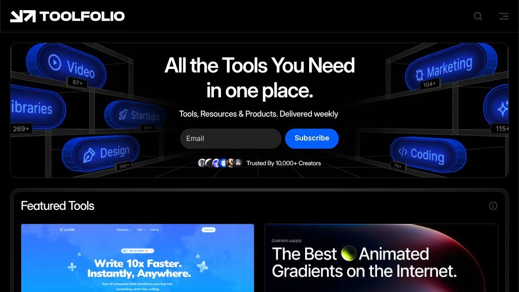 Screenshot of Toolfolio: Your Ultimate Hub for Productivity, Creativity, and Design Tools