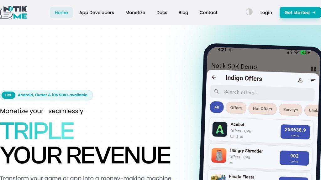 Screenshot of Discover Notik: A Dynamic Affiliate Marketing Offerwall Platform