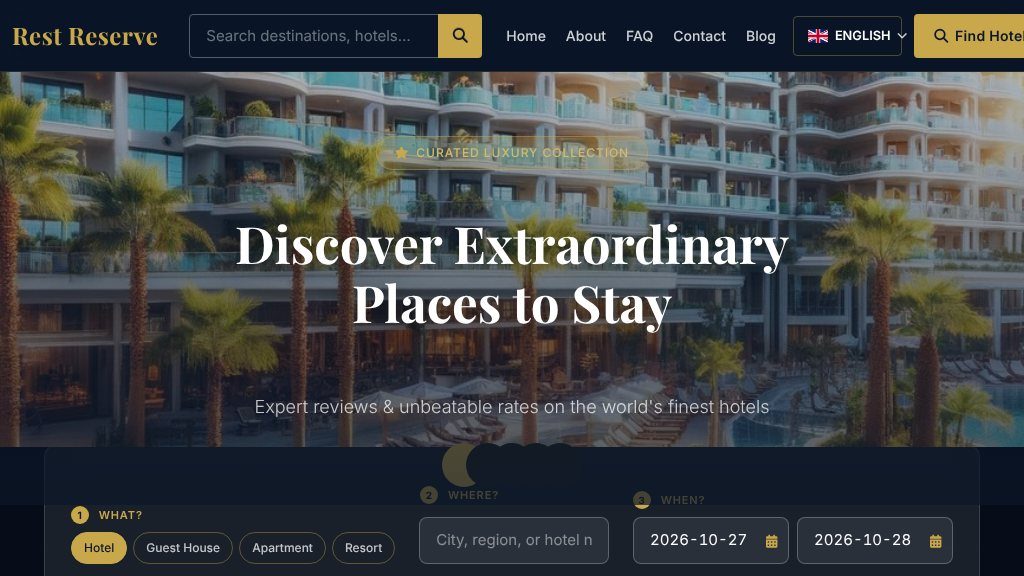 Screenshot of Rest Reserve: Hotel Discovery, Reviews, and Luxury Stay Search