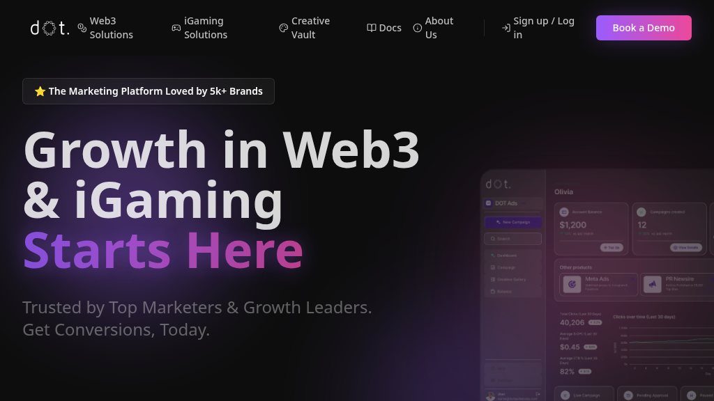 Screenshot of DOT Audiences: A Targeted Growth Solution for Web3 and iGaming Markets
