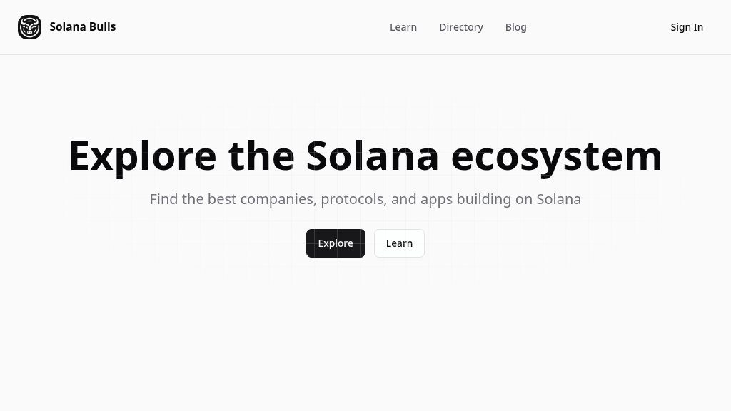 Screenshot of Solana Bulls: A Directory for Exploring Companies, Protocols, and Apps on Solana