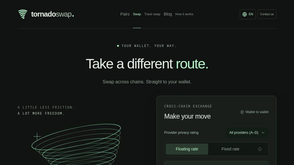 Screenshot of Tornado Swap Review: Cross-Chain Crypto Exchange Interface