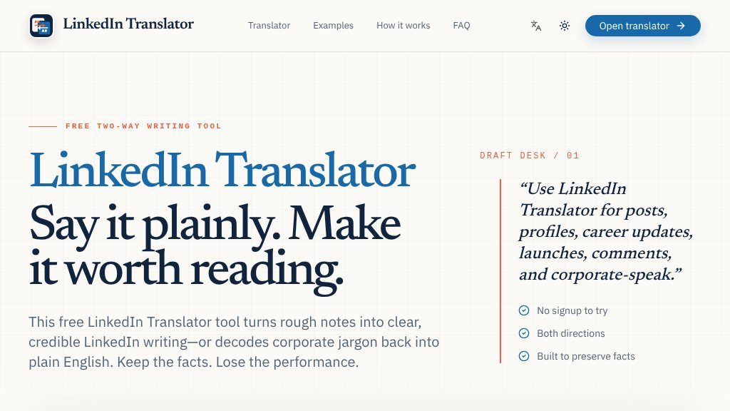 Screenshot of LinkedIn Translator: Plain-English Writing and LinkedIn Jargon Decoder