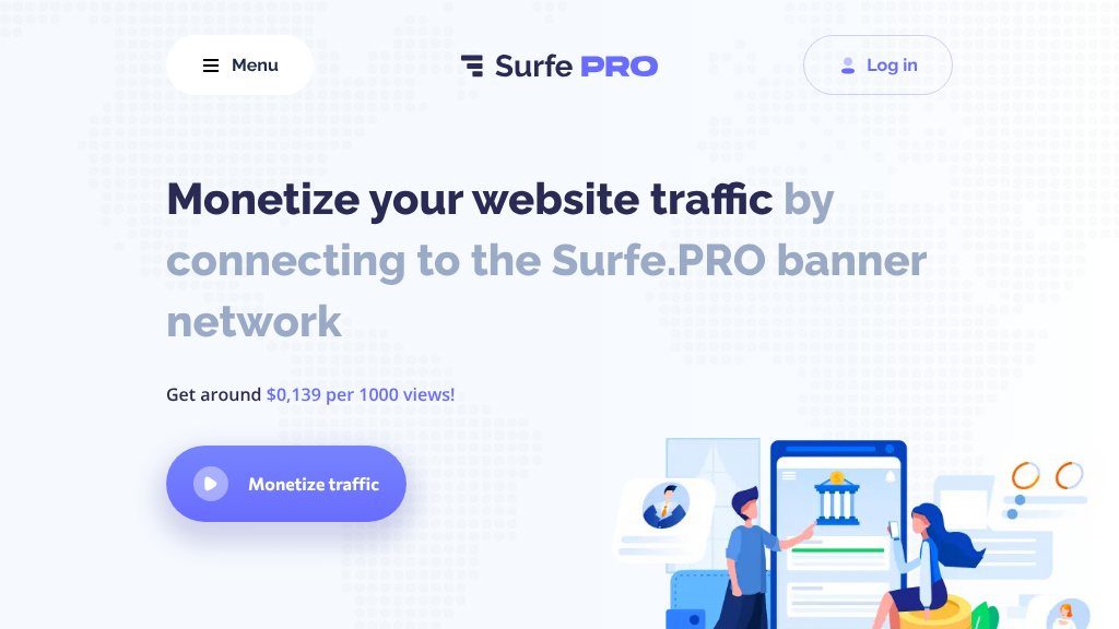 Screenshot of Surfe.PRO: Efficiently Monetize Your Website Traffic with Targeted Banner Ads