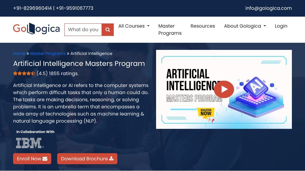 Screenshot of GoLogica Artificial Intelligence Master’s Program: Online AI Training Overview