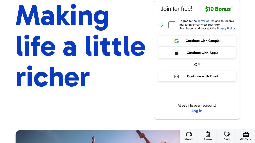 Screenshot of Swagbucks: Turn Your Online Time into Gift Cards and Cash