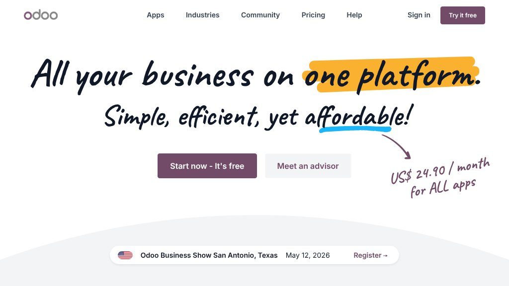 Screenshot of Odoo: The All-in-One Business Management Software Solution